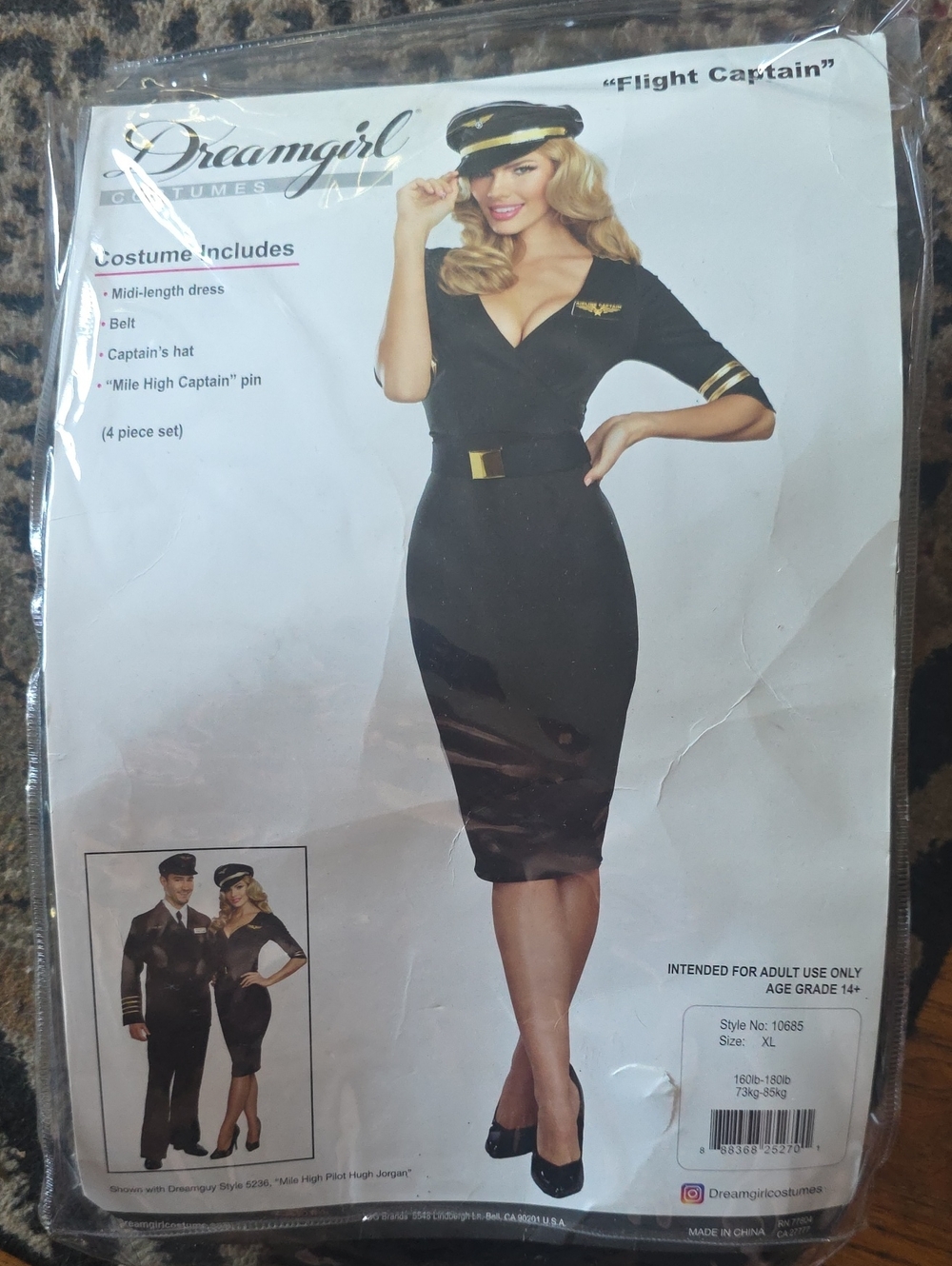 Dreamgirl Black & Gold Flight Captain Midi Dress Costume